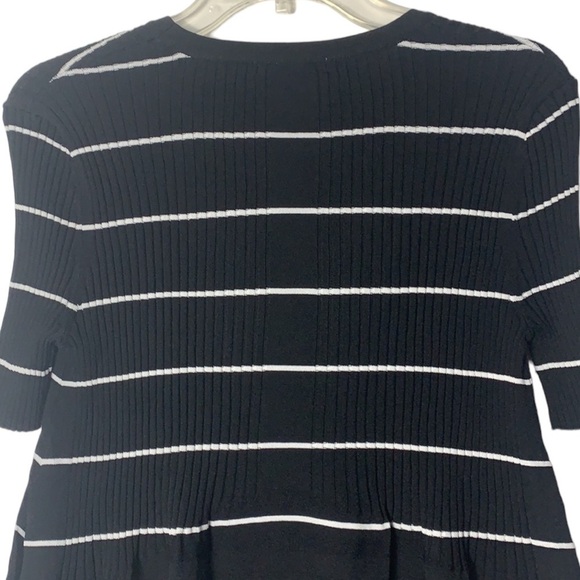 - NWT Anthropologie Black White Current Air Stripe Babydoll Peplum Top Rib Knit - Picture 6 of 9